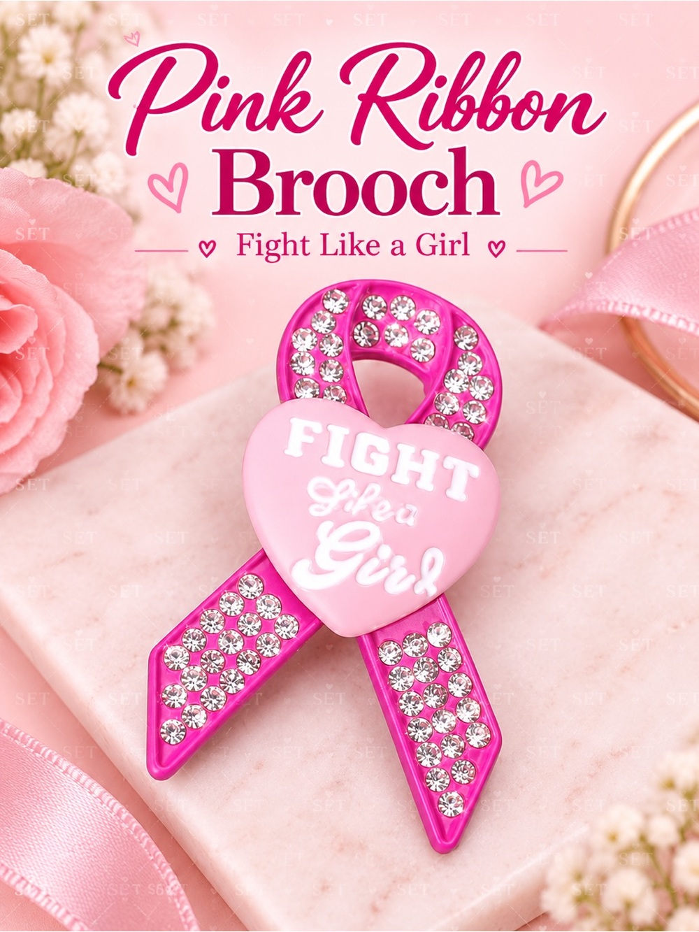 Pink Ribbon F*ght Like a Girl Rhinestone Breast Cancer Awareness Brooch
